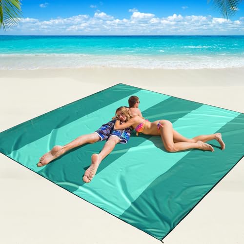 Beach Blanket Mat Waterproof Sandproof for 2 (Light and Dark Green / 79" X 83"（1-4person）)