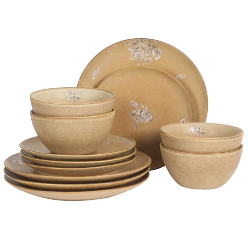 Valencia Bloom 12 Piece Plates and Bowls Dinnerware Set (Taupe (Valencia Bloom) / Service for 4 (12pcs))