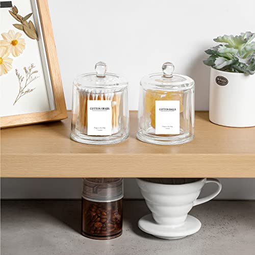 2 Pack Qtip Holder Thick Glass Apothecary Jars with Lid for Bathroom Accessories Vanity Organizers and Makeup Storage for Cotton Ball (White)