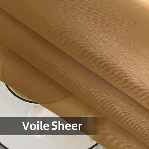 Solid Sheer Rod Pocket Curtain Voile Draperies 2 Panels White Beige Black Grey Ivory 52 Inch Width 45 Inch Long 1 Pair for Kitchen Bedroom Children Living Room Yard (Light Brown / 52"W x 45"L (Pack of 2))