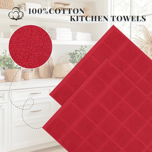 100% Cotton Kitchen Towels 18"x28" (Red / 18 x 28 - 4 Pack)