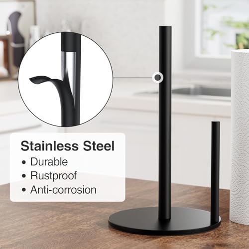 Paper Towel Holder Black Stainless Steel Kitchen Countertop Roll Organizer (Black)