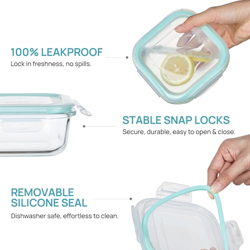 2Pack 17.5oz Glass Meal Prep Food Container Sets with Lids (Grey / 2pk17.5oz)