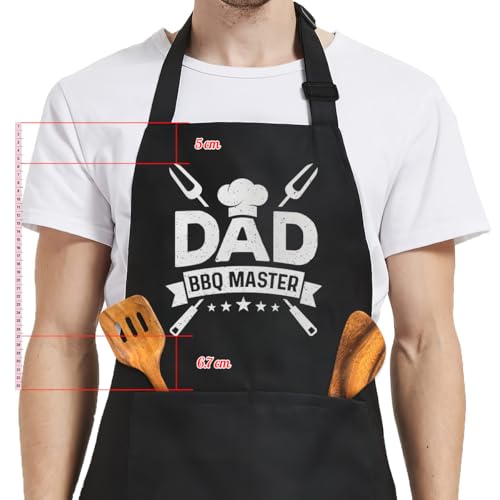Mens Aprons with Pockets BBQ Master Funny Apron for Grilling Cooking Birthday Christmas (Dad 4)