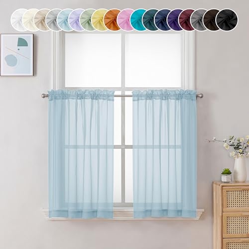Sheer Sky Blue Tier Curtains 24 Inch Length (Sky Blue / 42"W x 24"L (Pack of 2))
