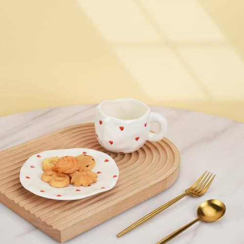 10oz Ceramic Mug With Saucer (Small Red Heart)