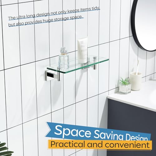 Bathroom Shelves Wall Mounted Floating Glass Shelf Polished Stainless Steel 12 (Polished Chrome / 12-Inch)