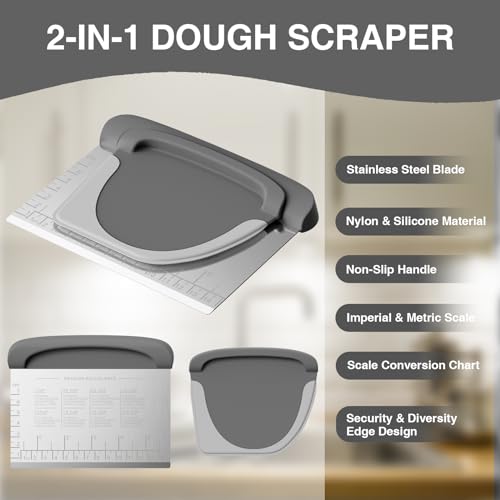 Bench Scraper Dough Scraper Bowl Pastry Scraper for Bread Cake Pizza (Bench Scraper Set / Gray)
