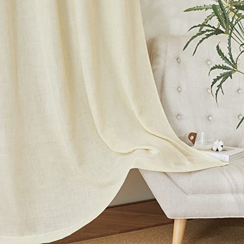 Linen Curtains 63 inch Long for Living Room (52"W x 63"L (Pack of 2) / Linen Butter)