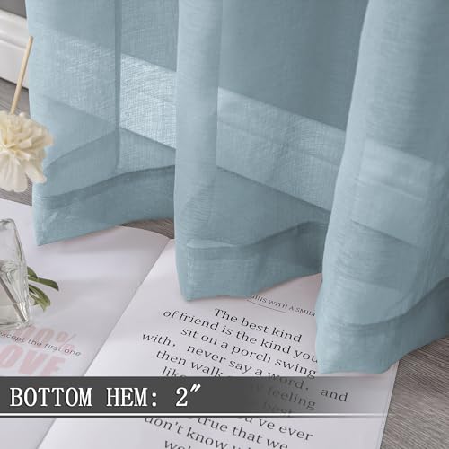 Short Sheer Tier Curtains Linen Textured Half Kitchen Curtain Sheers Light Filtering Rod Pocket Voile Small Curtain for Bathroom (25"W x 24"L (Pack of 2) / Dusty Blue)