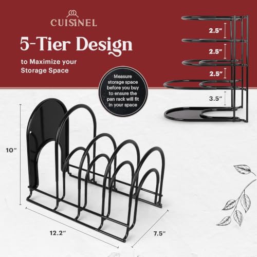 5 Tier Pan Organizer for Cast Iron Skillets Griddles (Standard / 12.2" / Black)