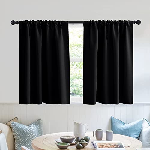 Short Blackout Privacy Curtains 30 inch Long for Bathroom Window (Black / 42"W x 30"L (Pack of 2))