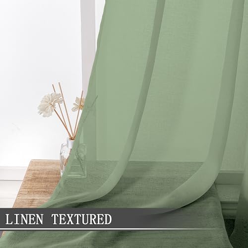 Sheer Curtains Linen Textured Bedroom Curtain Sheers Light Filtering Rod Pocket Voile Curtains for Living Room (54"W x 63"L (Pack of 2) / Sage Green)