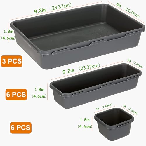 15PCS Plastic Drawer Organizer (Black / 15 pieces)