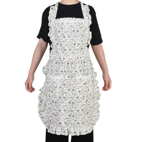 Cute Aprons for Women with Pockets (Green/Floral)