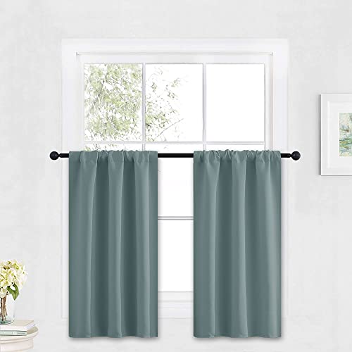Cafe Blackout Curtains 30 inch Length (Dusty Blue / 29"W x 30"L (Pack of 2))