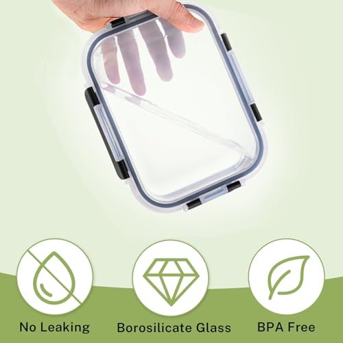 8 Pack Glass Food Storage Containers with Snap Locking Lids for Meal Prep (Deep Black / 8 Pack)