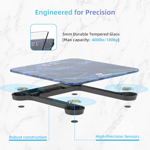 High Precision Digital Bathroom Scale with Step (Blue 400lb)