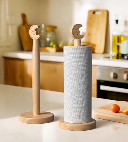 Cute Wooden Paper Towel Holder Countertop (Moon / Standard)