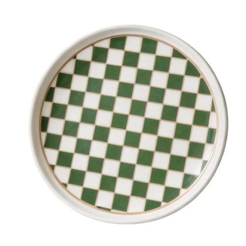 Ceramic Checkered Serving Plate with Gold Accent (Green)