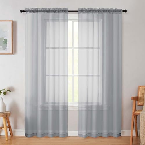 Light Grey Sheer Curtain for Bedroom Living Room 72 Inches Long 2 Panels Set (Light Grey / 42"W x 72"L (Pack of 2))
