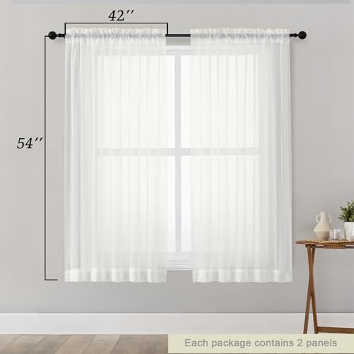 Sheer Ivory Curtains for Bedroom Living Room 54 Inch Length 2 Panels Set (Ivory / 42"W x 54"L (Pack of 2))