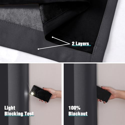 100% Blackout Curtains for Bedroom 108 Inches Long 2 Panels Set (52"W x 108"L (Pack of 2) / Grey)