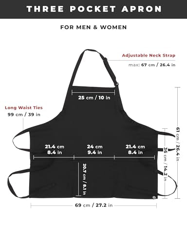 Unisex Three Pocket Apron (Black, 2 Pack)