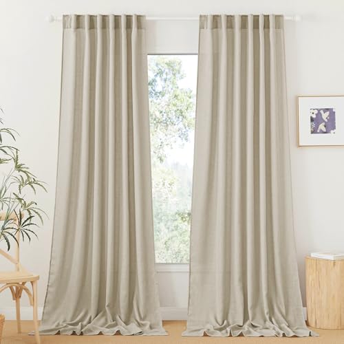 Sheer Curtains 108 inches (Beige / 52"W x 108"L (Pack of 2))