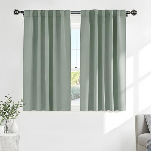 Black Out Curtains 48 inch Long for Short Small Window (Sage Green / 42"W x 48"L (Pack of 2))