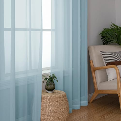 Sky Blue Sheer Curtains 54 Inch Long 2 Panels (Sky Blue / 42"W x 54"L (Pack of 2))