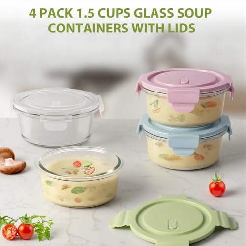 1.5Cup 12oz Small Glass Containers with Lids (Multicolor+Clear / 12oz)
