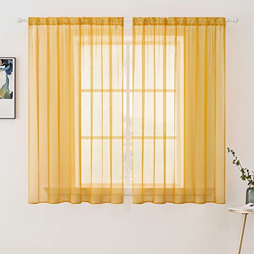 2 Panels Fall Sheer Curtains for Living Room 54X45 Inch Gold (Gold / 54"W x 45"L (Pack of 2))