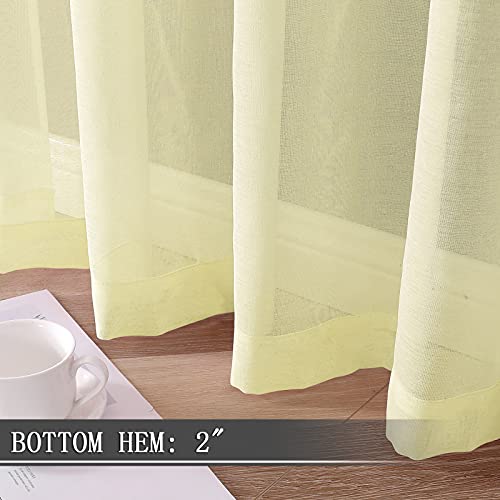 Sheer Tier Curtain Linen Textured Half Kitchen Curtains Sheer Light Filtering Rod Pocket Voile Small Curtains for Bathroom (25"W x 36"L (Pack of 2) / Transparent Yellow)