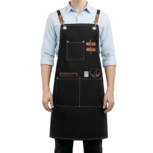 Aprons for Men Women with 3 Pockets (Black)
