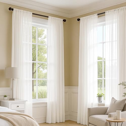 Ivory Sheer Curtains 102 Inches Long 4 Panels 42 x 102 Inches (42"W x 102"L (Pack of 4) / Ivory)