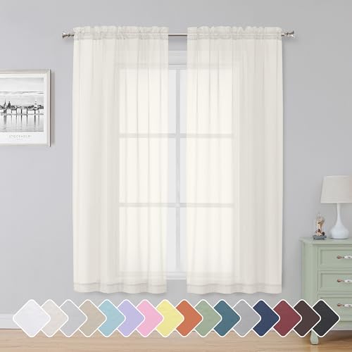 Ivory Sheer Curtains 63 Inch Length 2 Panels (Ivory / 42"W x 63"L (Pack of 2))