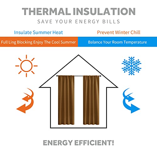 Short Gold Brown Blackout Curtains for Small Bedroom Window Cafe (Gold Brown / 42"W x 36"L (Pack of 2))