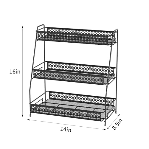 Vintage 3 Tier Spice Rack Organizer for Kitchen Counter (Black / 3 Tier Large)