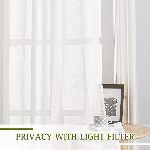45 inch Long Rich Linen Curtains Flax Texture (52"W x 45"L (Pack of 2) / Ivory)