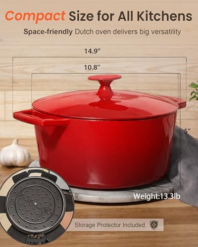 6QT LUX Healthy Enameled Cast Iron Dutch Oven Pot with Lid (Lux Crimson)
