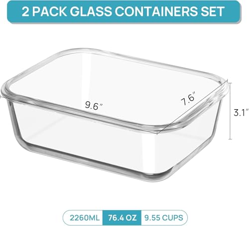 2Pack 2260ml 76.4oz Extra Large Glass Storage Containers (Green / 76.4oz)