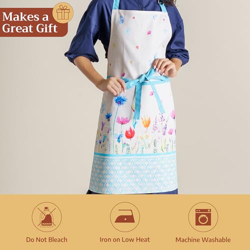Aprons for women with Pocket 100% Cotton Pack of 1 (068 - Flower in the Field)