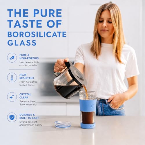 19 oz. Double Wall Glass Coffee Tumbler (Light Blue)