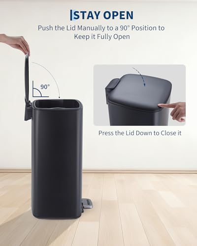 8 Gallon Stainless Steel Kitchen Trash Can (Black)