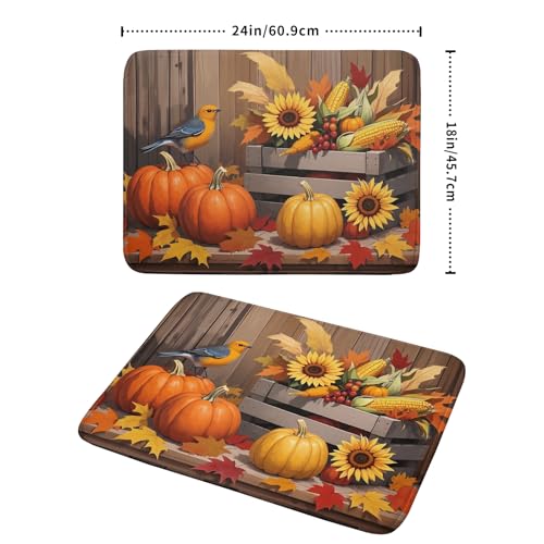 Fall Thanksgiving Dish Drying Mat for Kitchen Counter 18x24 Pumpkin Sunflower Bird Autumn Harvest Theme Absorbent Reversible Microfiber Drying Mats Kitchen Countertop Protector Dishes Drainer Pad (18" x 24")