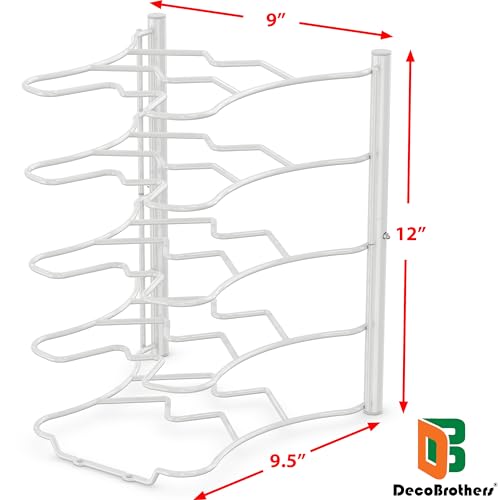 Pan Organizer Rack for Kitchen Cabinet and Counter (White)
