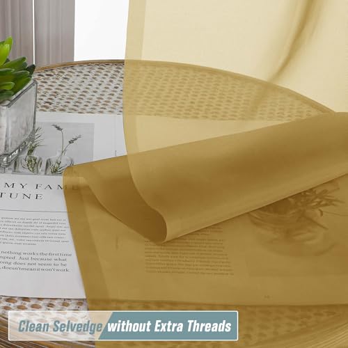 Gold Sheer Curtains 63 Inch Length 2 Panels (42"W x 63"L (Pack of 2) / Gold)