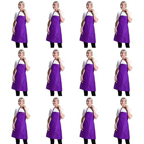 12 Pcs Purple Bib Bulk Aprons for Women Men Adult Girls Unisex with 2 Pockets (Purple)
