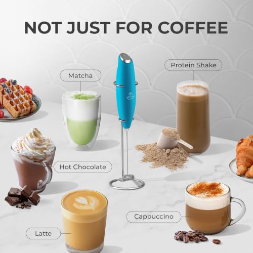 Powerful Milk Frother Wand With Duracell Batteries (Blue Teal / Z1 Motor + Batteries)